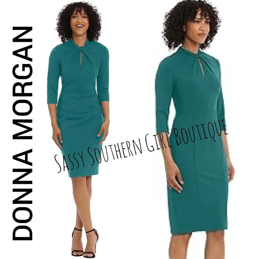 ⭐🆕 DONNA MORGAN teal keyhole midi dress